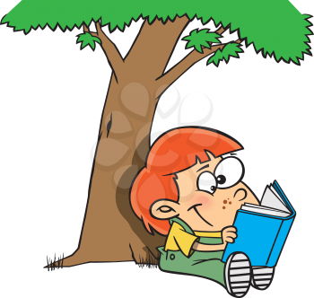 Royalty Free Clipart Image of a Girl Reading Under a Tree