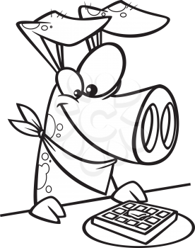 Royalty Free Clipart Image of a Pig Eating a Waffle