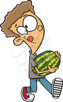 Royalty Free Clipart Image of a Boy Carrying Watermelon
