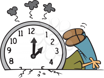 Royalty Free Clipart Image of a Clock Falling on a Man