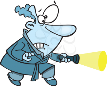 Royalty Free Clipart Image of a Man Carrying a Flashlight