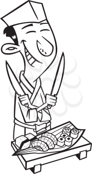Royalty Free Clipart Image of a Chef Preparing Sushi