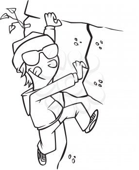 Royalty Free Clipart Image of a Boy Climbing a Rock