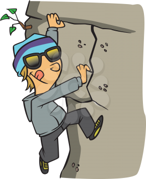 Royalty Free Clipart Image of a Boy Climbing a Rock