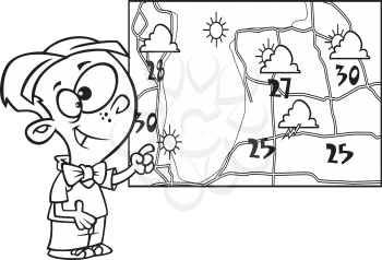 Royalty Free Clipart Image of a Boy Forecasting the Weather
