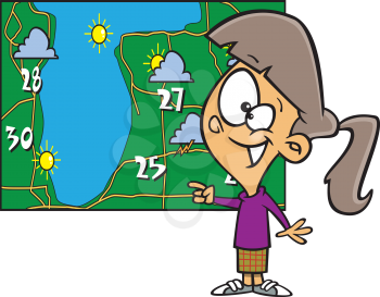 Royalty Free Clipart Image of a Girl Forecasting the Weather