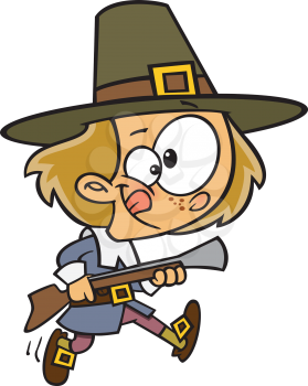 Royalty Free Clipart Image of a Young Pilgrim With a Musket