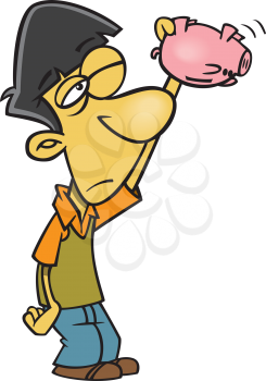 Royalty Free Clipart Image of a Person Looking in an Empty Piggy Bank