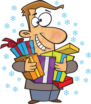 Royalty Free Clipart Image of a Man With Gifts in the Snow