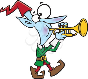 Royalty Free Clipart Image of an Elf With a Trumpet