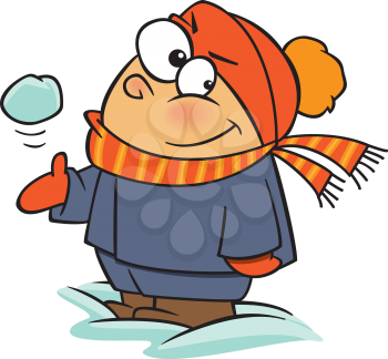 Royalty Free Clipart Image of a Boy With a Snowball