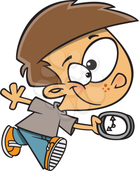 Royalty Free Clipart Image of a Boy Holding a Clock