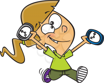 Royalty Free Clipart Image of a Girl With Clocks