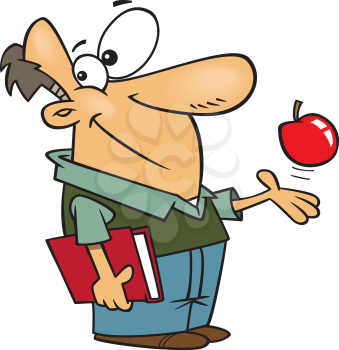 Royalty Free Clipart Image of a Man Holding a Book and Tossing an Apple