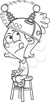 Royalty Free Clipart Image of Girl in a Thinking Cap