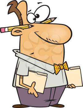 Royalty Free Clipart Image of a Man with Pencils and Folders