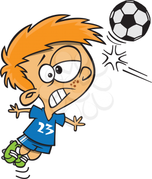 Royalty Free Clipart Image of a Boy Getting Hit with a Soccer Ball in the Head