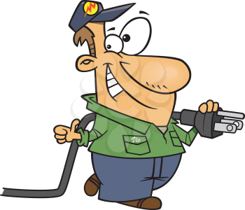 Royalty Free Clipart Image of a Man with an Electrical Cord