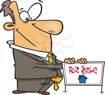 Royalty Free Clipart Image of a Man with a For Sale Sign