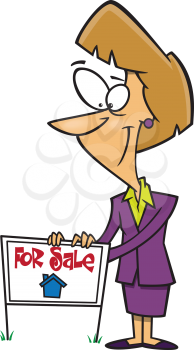 Royalty Free Clipart Image of a Woman with a For Sale Sign