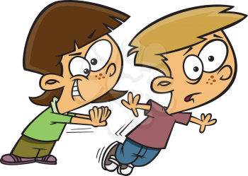 Royalty Free Clipart Image of a Child Pushing Another Child
