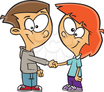 Royalty Free Clipart Image of a Boy and a Girl Shaking Hands