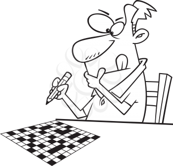 Royalty Free Clipart Image of a Man Doing a Crossword Puzzle