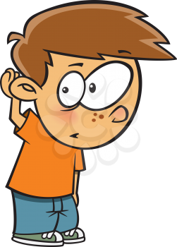 Royalty Free Clipart Image of a Boy Cupping his Ear to Listen