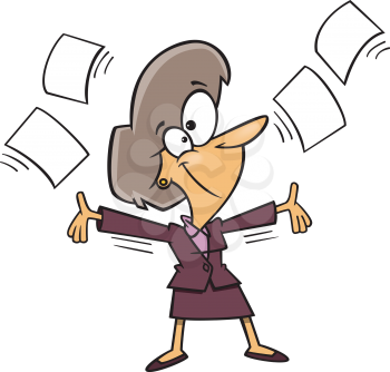 Royalty Free Clipart Image of a Woman Throwing Paper