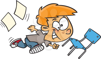 Royalty Free Clipart Image of a Boy Running Beside a Chair