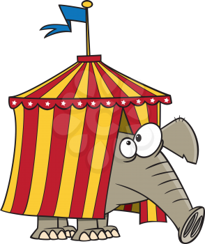 Royalty Free Clipart Image of an Elephant Filling a Tent