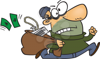 Royalty Free Clipart Image of a Thief Running With Money