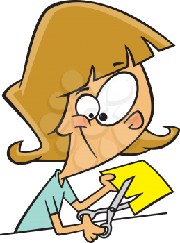 Royalty Free Clipart Image of a Girl Cutting Paper