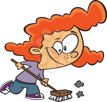 Royalty Free Clipart Image of a Girl Sweeping
