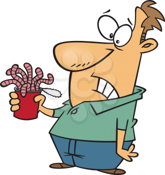 Royalty Free Clipart Image of a Man With a Can of Worms