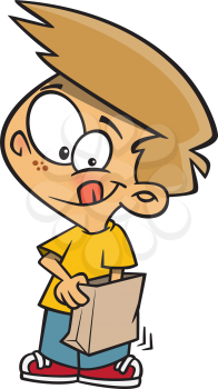 Royalty Free Clipart Image of a Boy Reaching Into a Bag