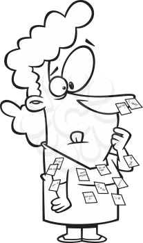 Royalty Free Clipart Image of a Woman With Post-It Notes on Her