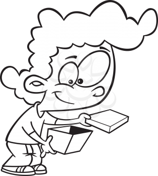 Royalty Free Clipart Image of a Girl Opening a Box