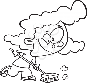 Royalty Free Clipart Image of a Girl Sweeping