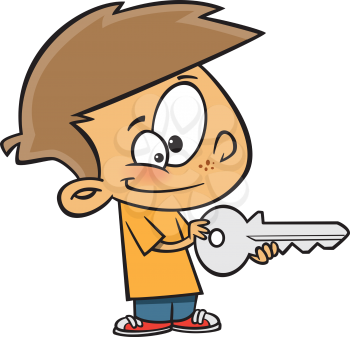Royalty Free Clipart Image of a Boy With a Key