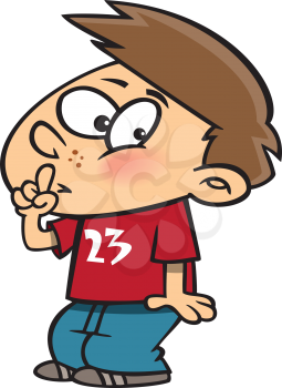 Royalty Free Clipart Image of a Little Boy With His Finger at His Lips