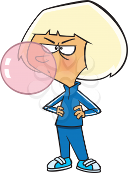 Royalty Free Clipart Image of a Woman Blowing a Bubble