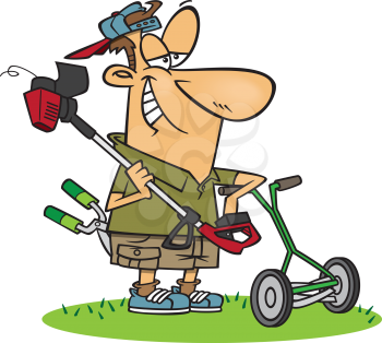 Royalty Free Clipart Image of a Man With Garden Tools