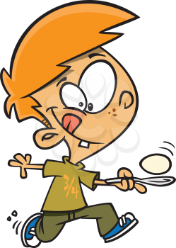 Royalty Free Clipart Image of a Boy Running With an Egg on a Spoon