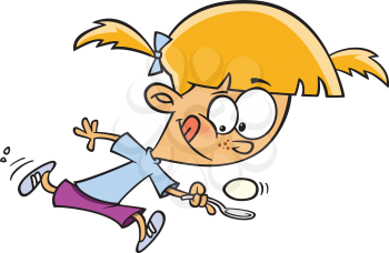 Royalty Free Clipart Image of a Girl Running With an Egg on a Spoon