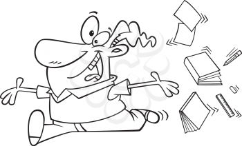 Royalty Free Clipart Image of a Man Throwing Books and Pencils