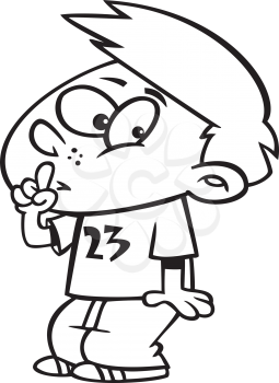 Royalty Free Clipart Image of a Boy With His Finger at His Lips