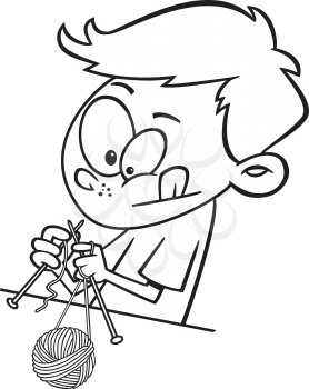 Royalty Free Clipart Image of a Boy Knitting