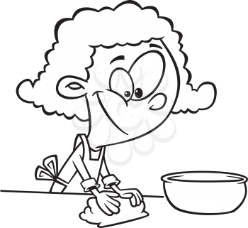 Royalty Free Clipart Image of a Woman Kneading Dough