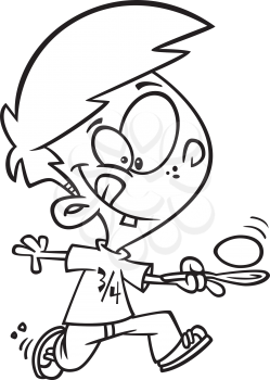Royalty Free Clipart Image of a Boy Running With an Egg on a Spoon